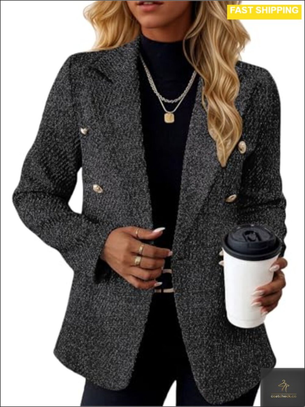 Tweed Blazer Women's Double-Breasted Business Casual Jacket